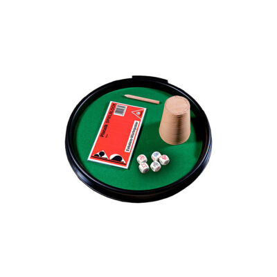 Pókertálca bőr pohárral és 5 db póker kockával