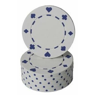 Classic Suited design póker zseton, fehér - 25-pack